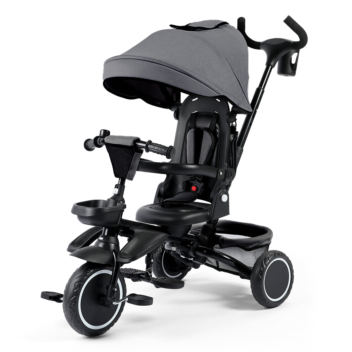 AILEEKISS 8-in-1 Kids' Tricycle Stroller, Toddler Bicycle Unisex Ride Trike 1-6 Years, Grey