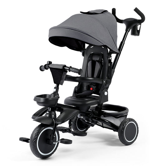 AILEEKISS 8-in-1 Kids' Tricycle Stroller, Toddler Bicycle Unisex Ride Trike 1-6 Years, Grey