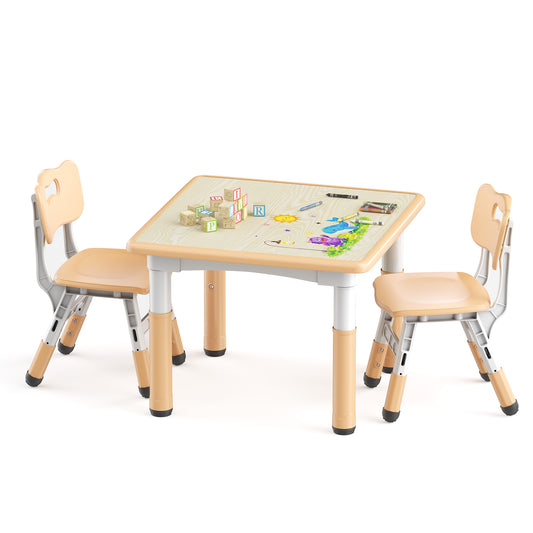 LINLUX Kids Table and 2 Chairs Set, Height Adjustable Table & Chairs, Activity Table for Toddlers, Khaki