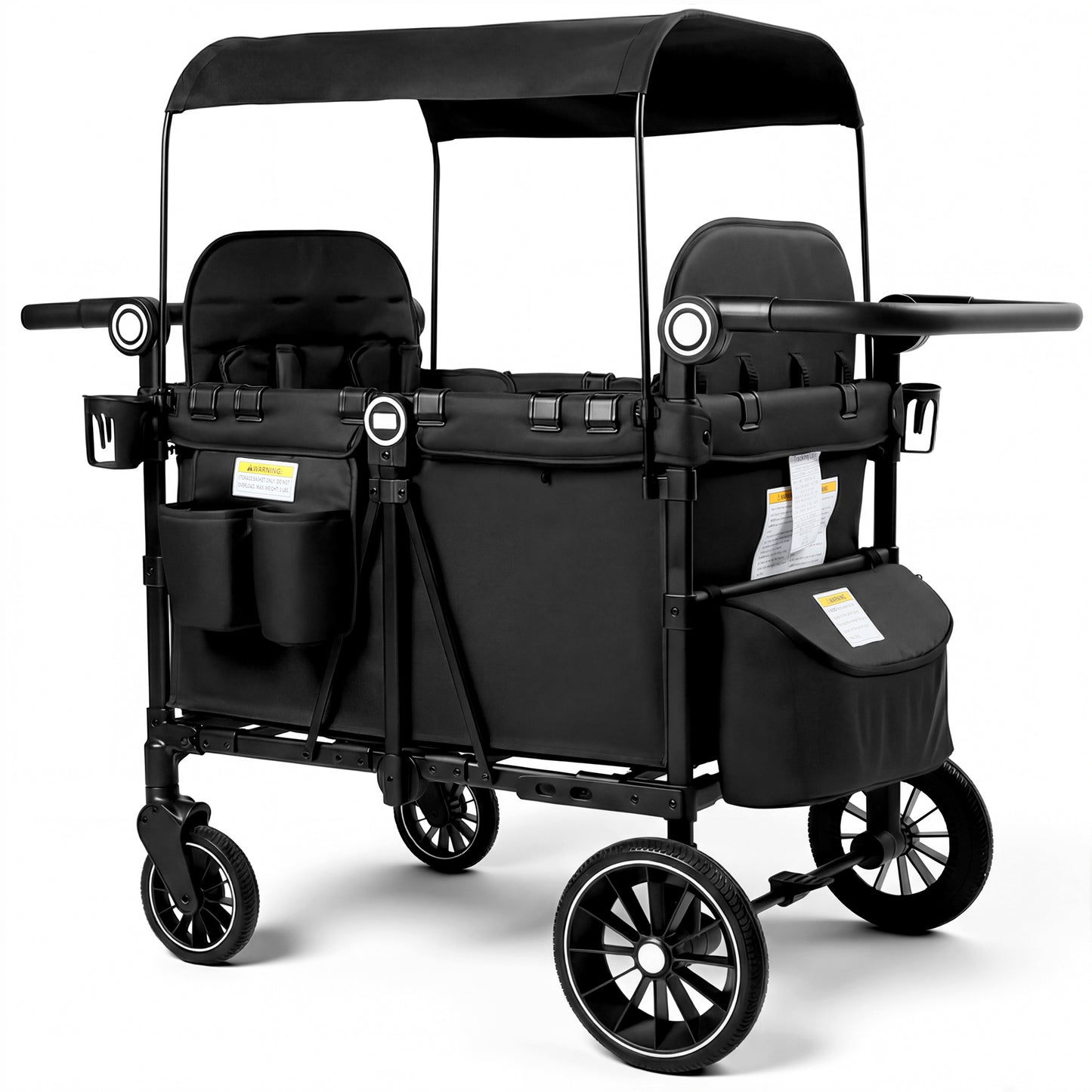 LINLUX 2 Kids Wagon Stroller, Foldable Outdoor 2-Seat Stroller Wagon, Removable Canopy, 55 Pound, Black