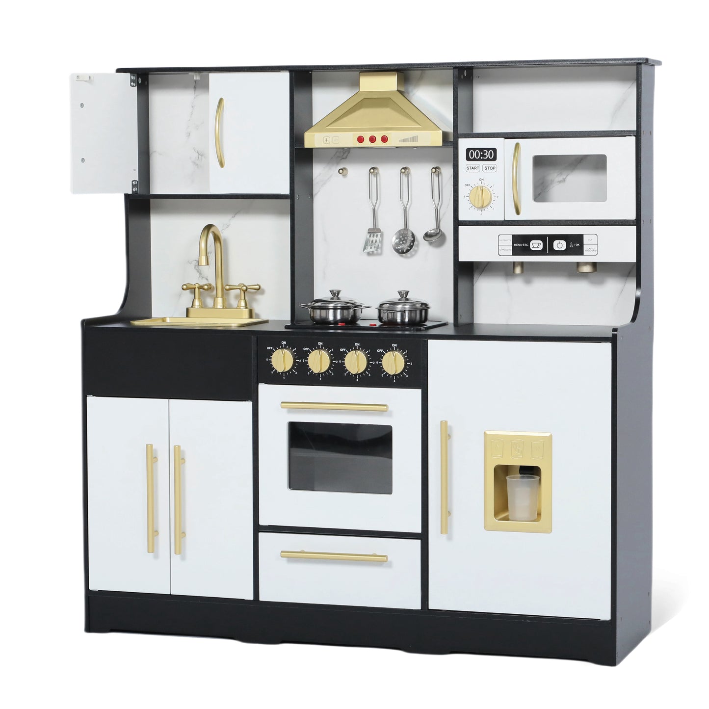 LINLUX Wooden Kids Play Kitchen, Toy Kitchen Playset For Toddler, Realistic Kitchen Sets Baby,Black