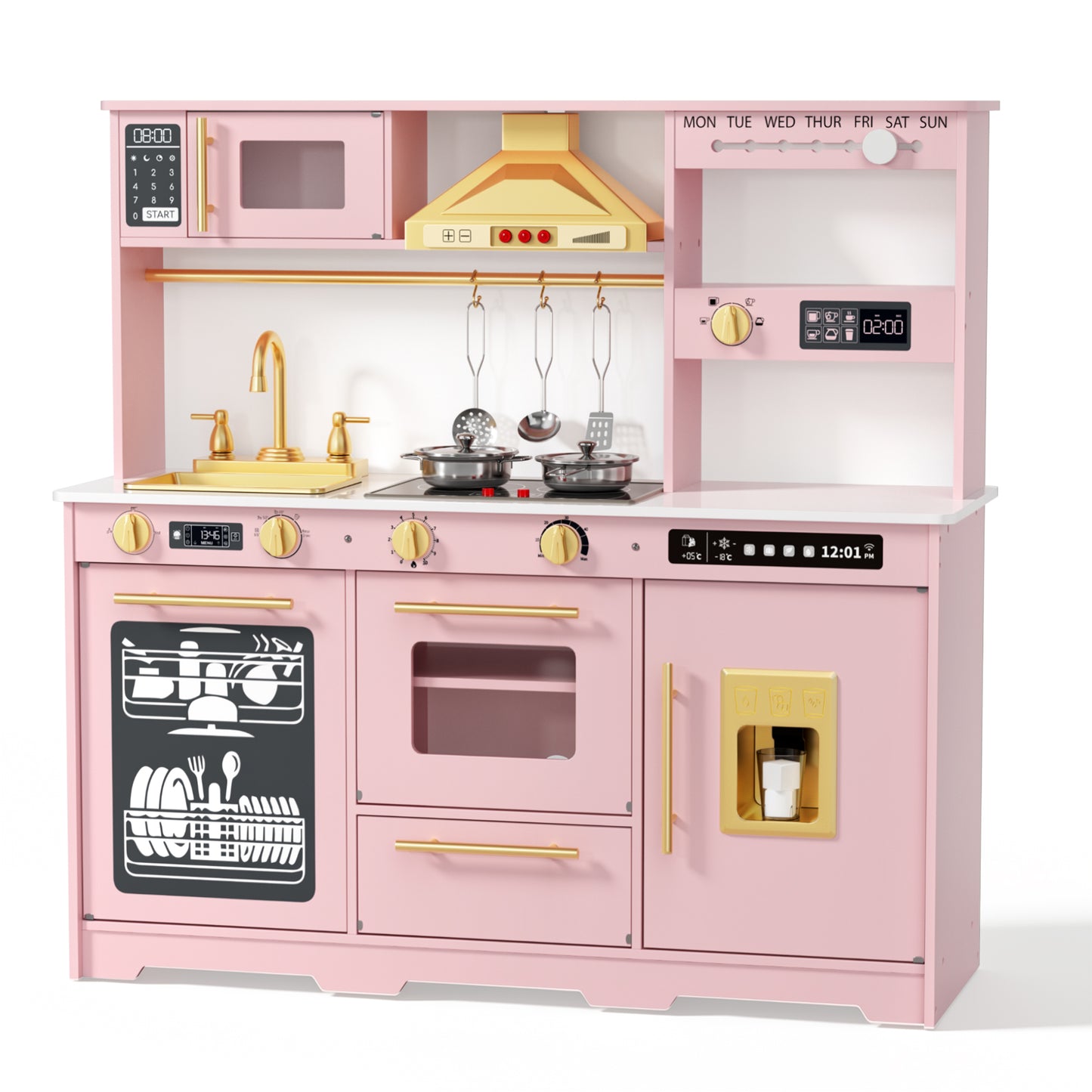 AILEEKISS Kids Toy Kitchen for Children, Pretend Kids Play Kitchen Set with Cooking Accessories, Pink