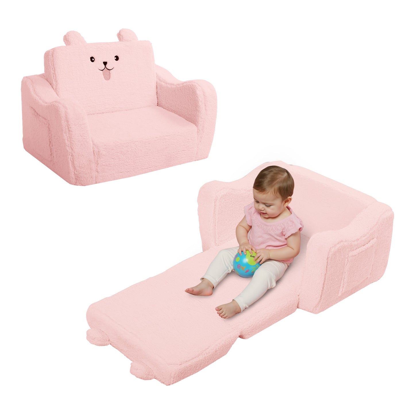 AILEEKISS Toddler Sofa, Foldable Kids Sofa Couch, Convertible Baby Lounger Chair for Playroom, Pink