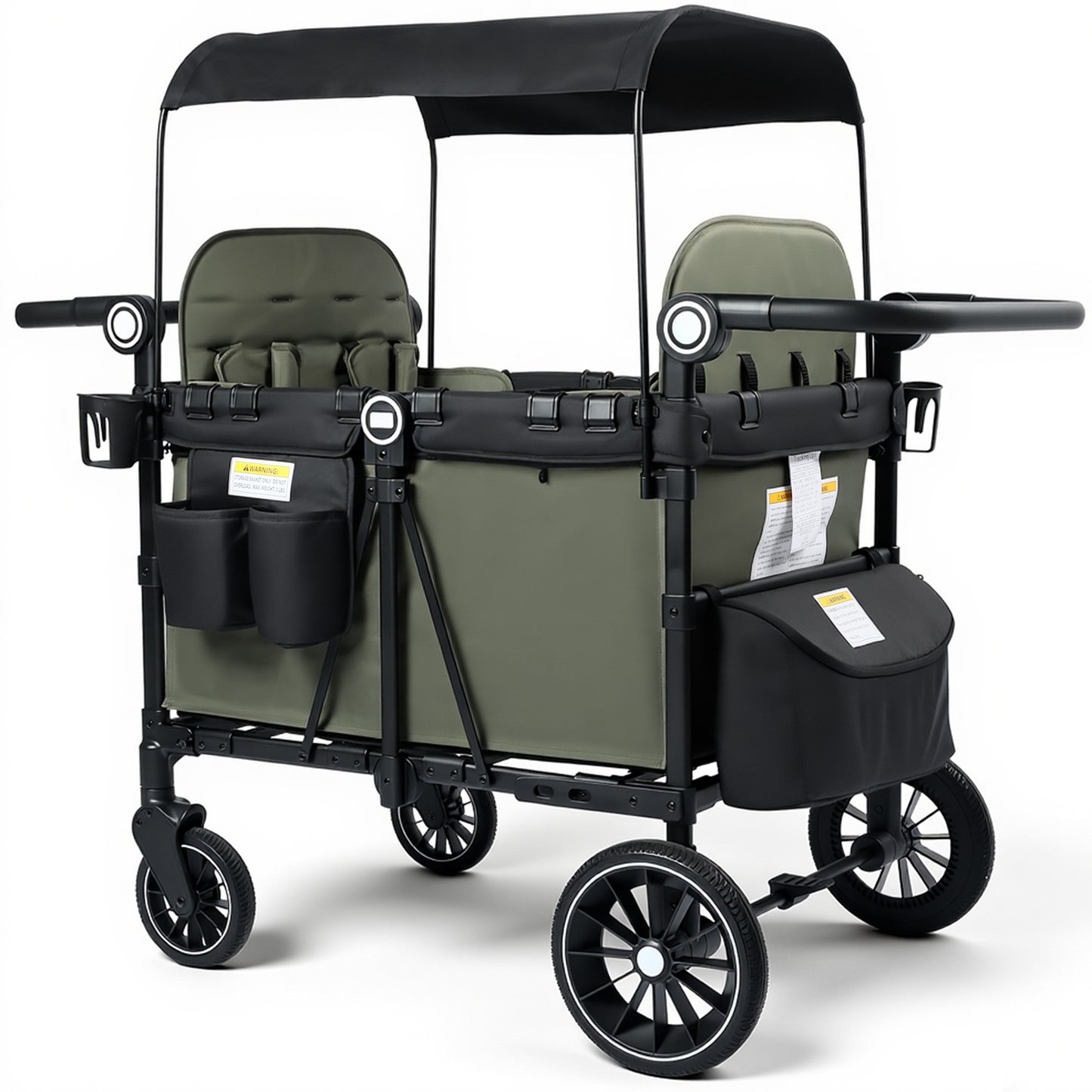 LINLUX 2 Kids Wagon Stroller, Foldable Outdoor 2-Seat Stroller Wagon, Removable Canopy, 55 Pound, Green