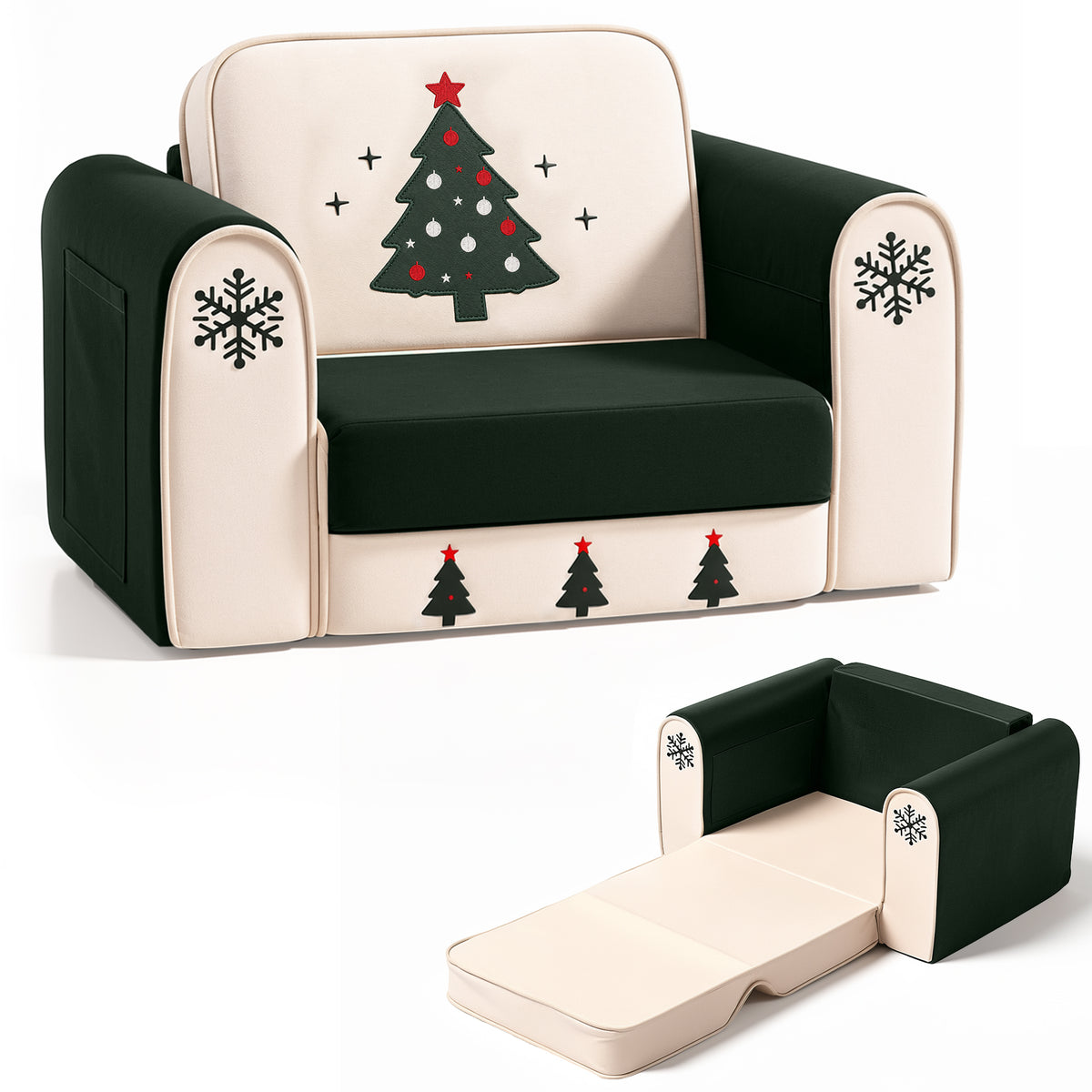 AILEEKISS 2-in-1 Toddler Sofa Chair, Foldable Kids Couch Flip Open Bed for Playroom, Beige Green