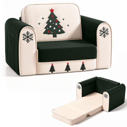 AILEEKISS 2-in-1 Toddler Sofa Chair, Foldable Kids Couch Flip Open Bed for Playroom, Beige Green