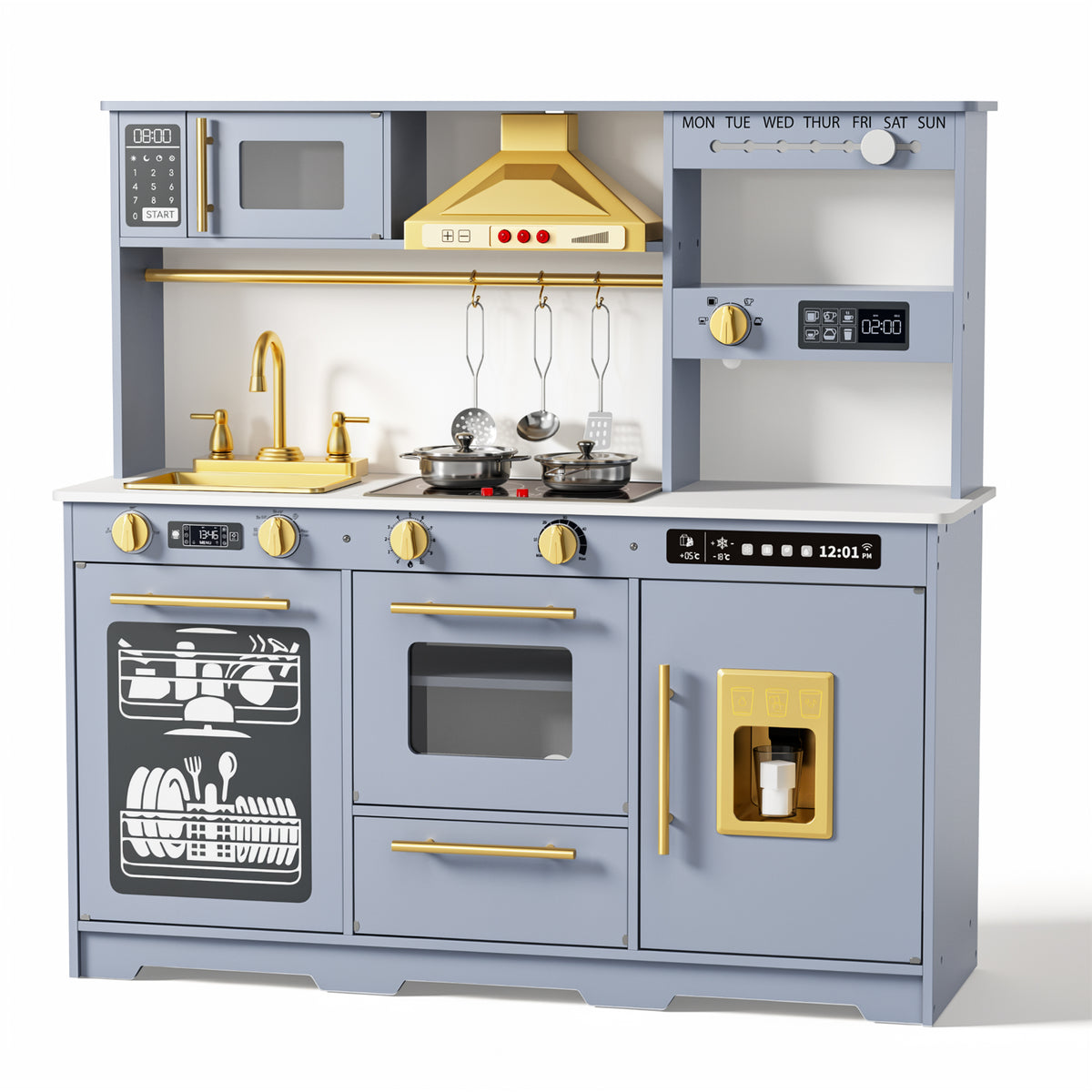 AILEEKISS Kids Toy Kitchen for Children, Pretend Kids Play Kitchen Set with Cooking Accessories, Blue