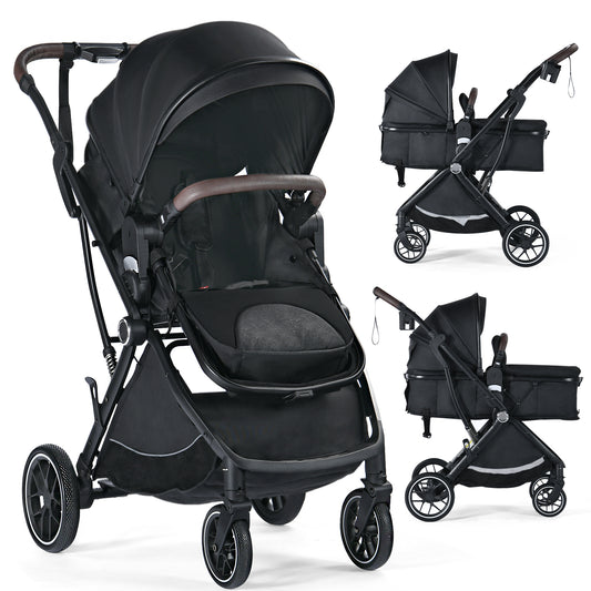 Baby Stroller, 3 in 1 Folding Infant Stroller & Unisex Bassinet Stroller for Newborn, Black