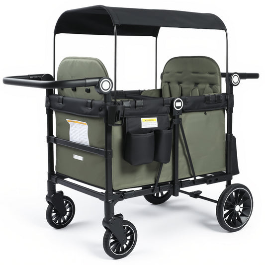 AILEEKISS Wagon Stroller for 4 Toddlers, 4-in-1 Baby Wagon with Canopy, 59 Pounds, Green