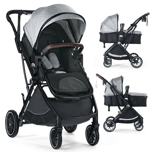 Baby Stroller, 3 in 1 Folding Infant Stroller & Unisex Bassinet Stroller for Newborn, Grey