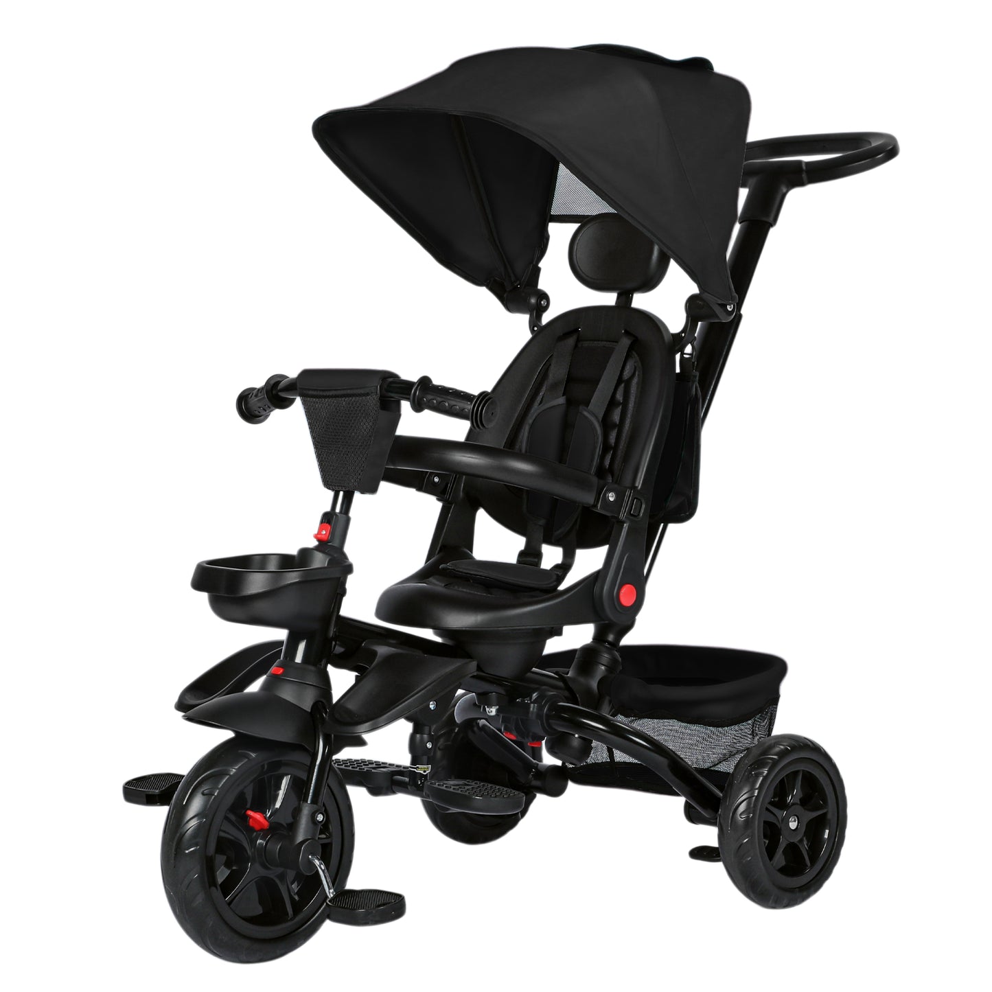 AILEEKISS Folding Kids' Tricycle, 8 IN1 Baby Trike W/Removable Canpoy&Parental Push Rod, Toddler Bike Stroller for Kids 1-5 Years, Black