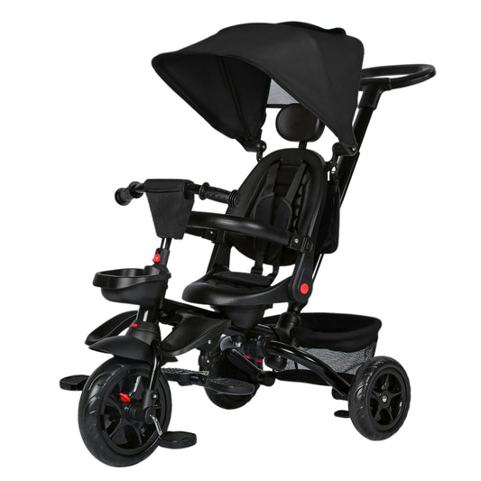 AILEEKISS Folding Kids' Tricycle, 8 IN1 Baby Trike W/Removable Canpoy&Parental Push Rod, Toddler Bike Stroller for Kids 1-5 Years, Black