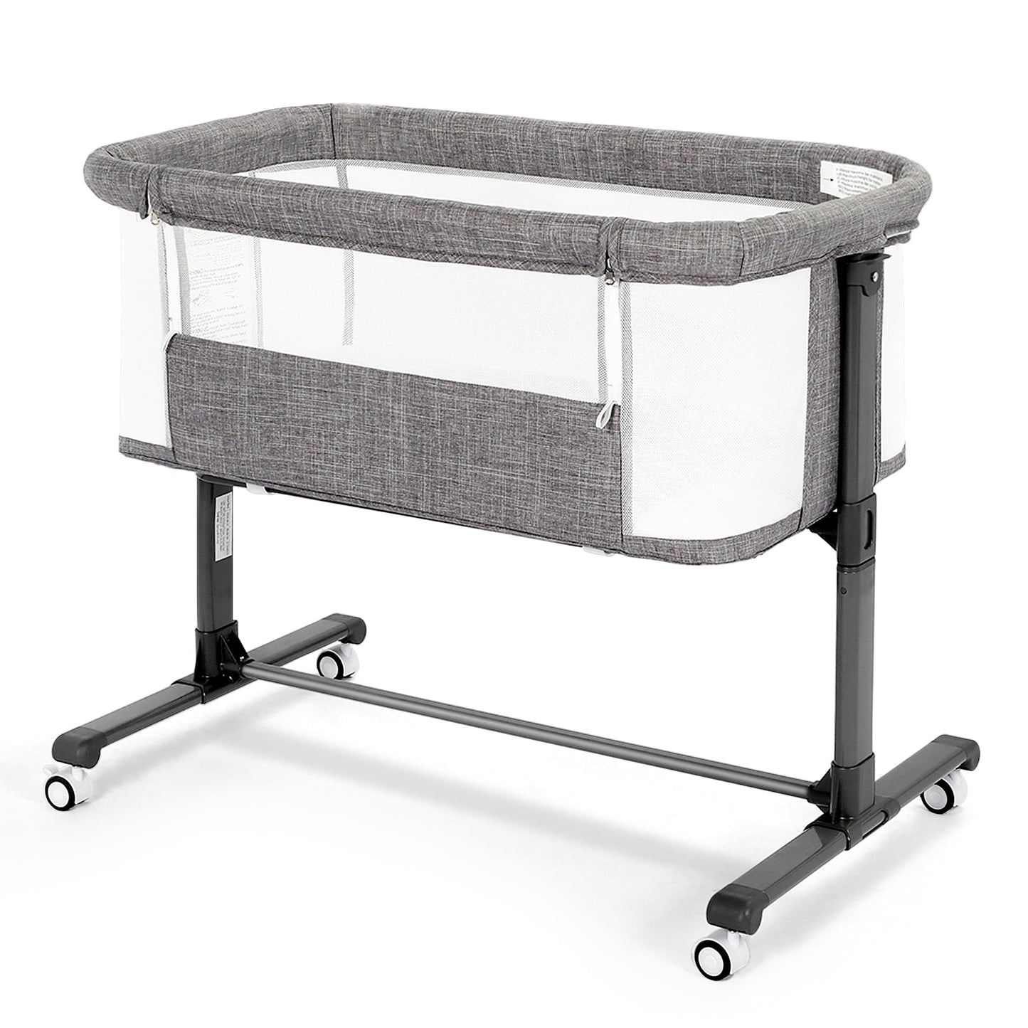 AILEEKISS Baby Bassinet Bedside Sleeper, Height Adjustable Newborn Baby Bassinet with Wheels, Grey