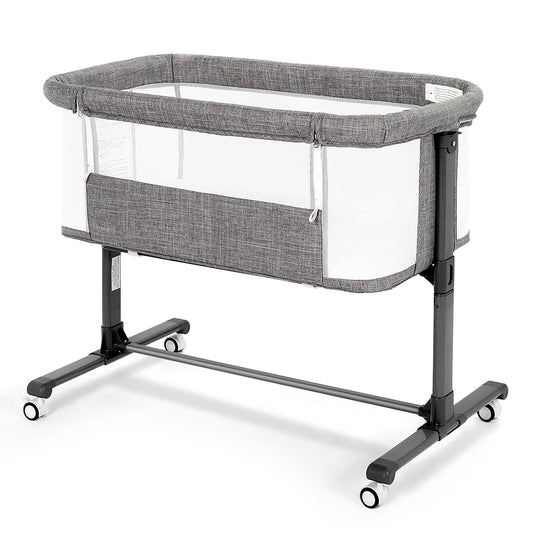 AILEEKISS Baby Bassinet Bedside Sleeper, Height Adjustable Newborn Baby Bassinet with Wheels, Grey