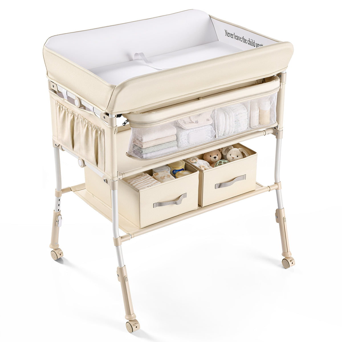 AILEEKISS Baby Diaper Changing Table, Waterproof Folding Changing Station with 2 Drawers, Beige