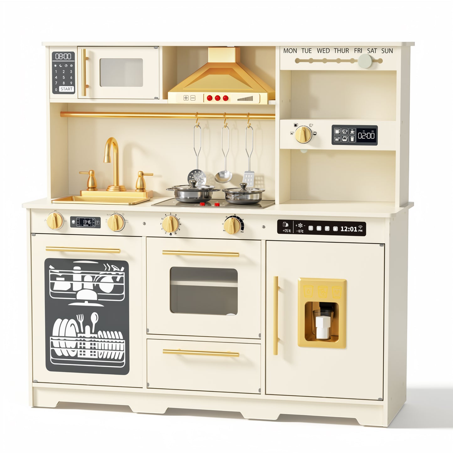AILEEKISS Kids Toy Kitchen for Children, Pretend Kids Play Kitchen Set with Cooking Accessories, Beige