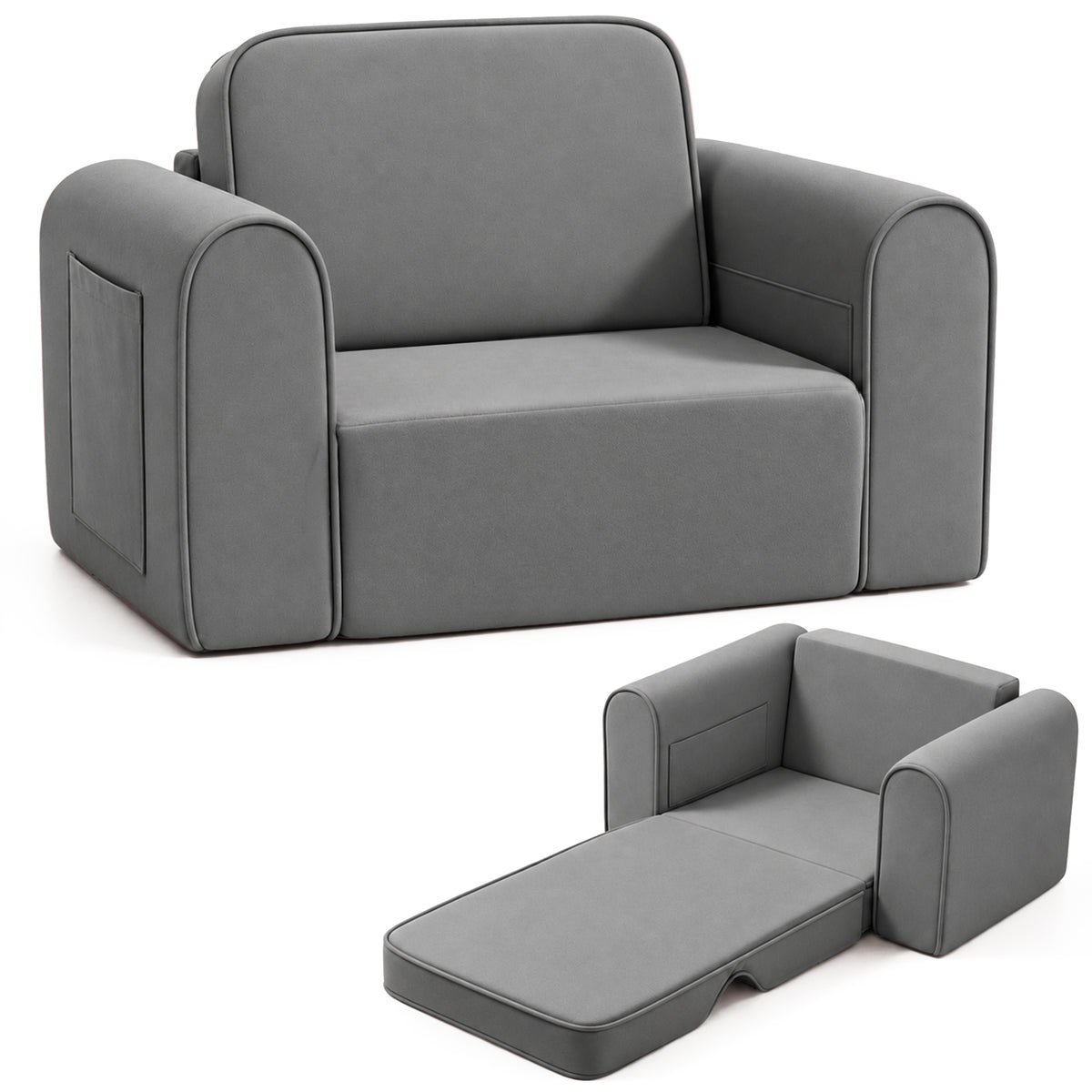 AILEEKISS 2-in-1 Toddler Sofa Chair, Foldable Kids Couch Flip Open Bed for Playroom, Grey