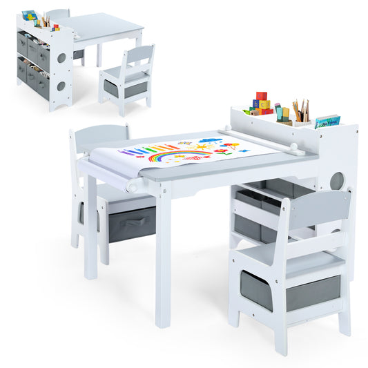 LINLUX Kids Art Table w/Easel, Kids Craft Table & Chair Set for Drawing, Child Activity Table, Grey