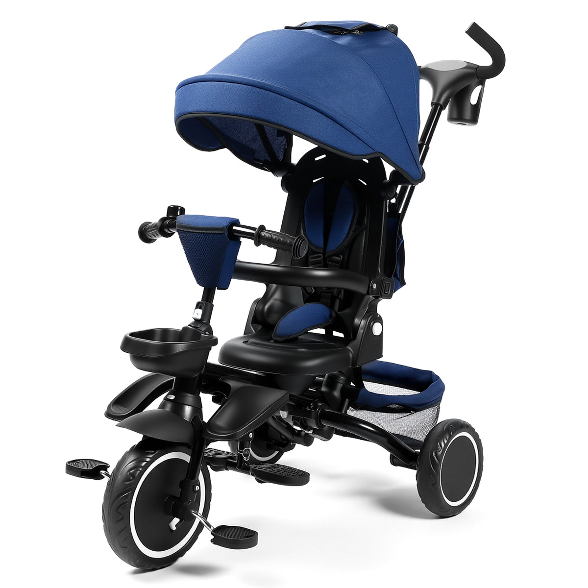 AILEEKISS 8-in-1 Kids' Tricycle Stroller, Folding Toddler Bicycle Unisex Ride Trike 1-6 Years, Blue