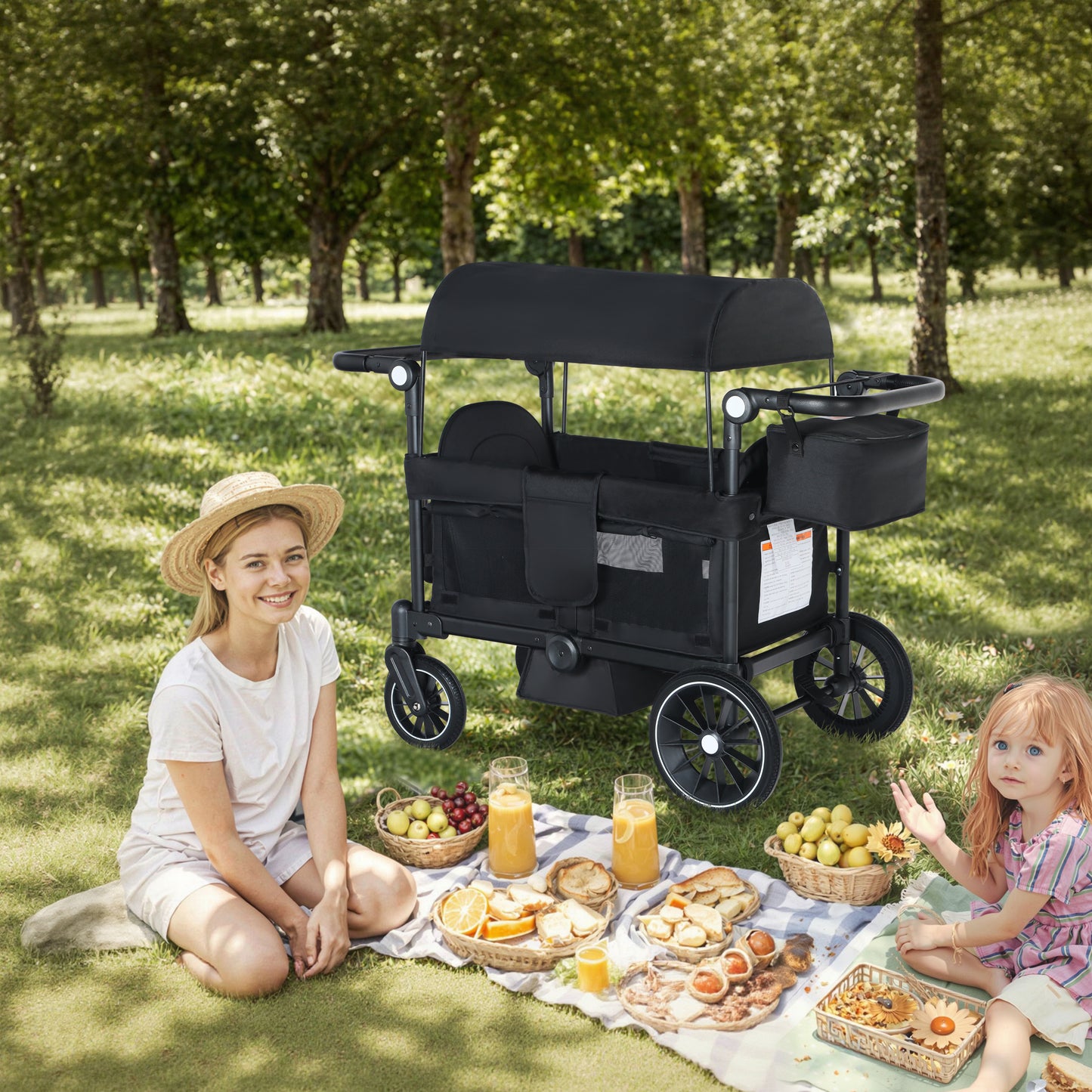 AILEEKISS Collapsible Wagon Stroller for 2 Toddlers with Adjustable Canopy, 44 Pounds, Black