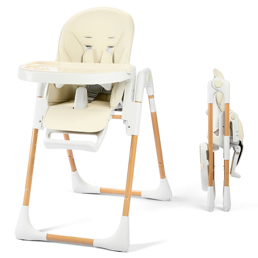 AILEEKISS Foldable High Chair for Baby, Toddler Eating Chair with Detachable Double Trays, Natural Beige