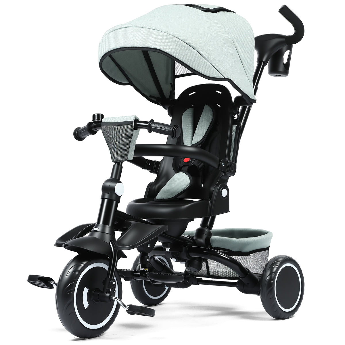 AILEEKISS 7-in-1 Kids' Tricycle with Push Handle, Foldable Trike Bicycles for Kids 1-5 Years, Green