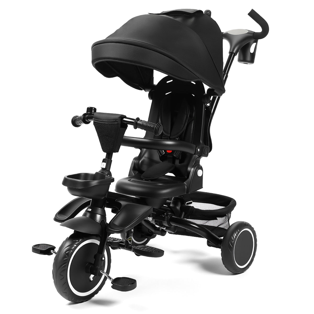 AILEEKISS 8-in-1 Kids' Tricycle Stroller, Folding Toddler Bicycle Unisex Ride Trike 1-6 Years, Black