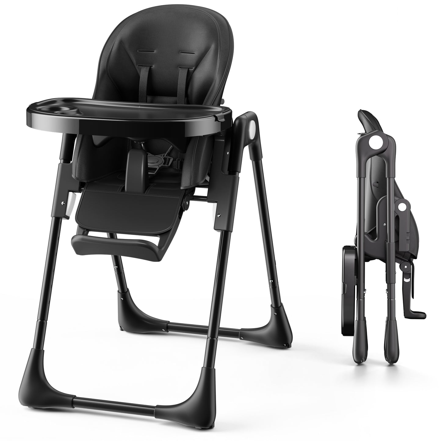 AILEEKISS Foldable High Chair for Baby, Toddler Eating Chair with Detachable Double Trays, Black