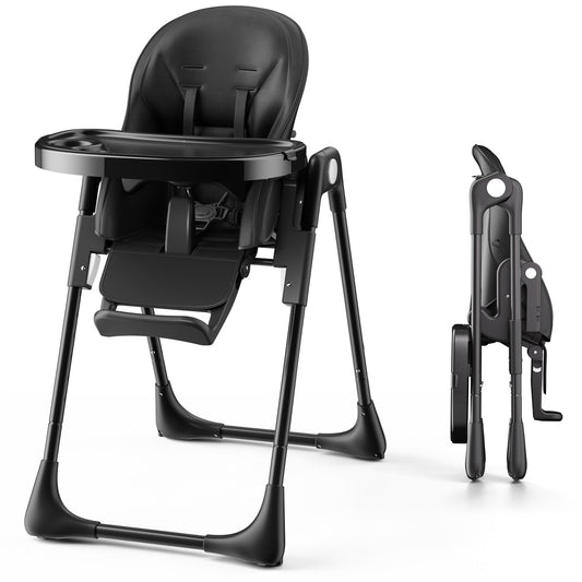 AILEEKISS Foldable High Chair for Baby, Toddler Eating Chair with Detachable Double Trays, Black
