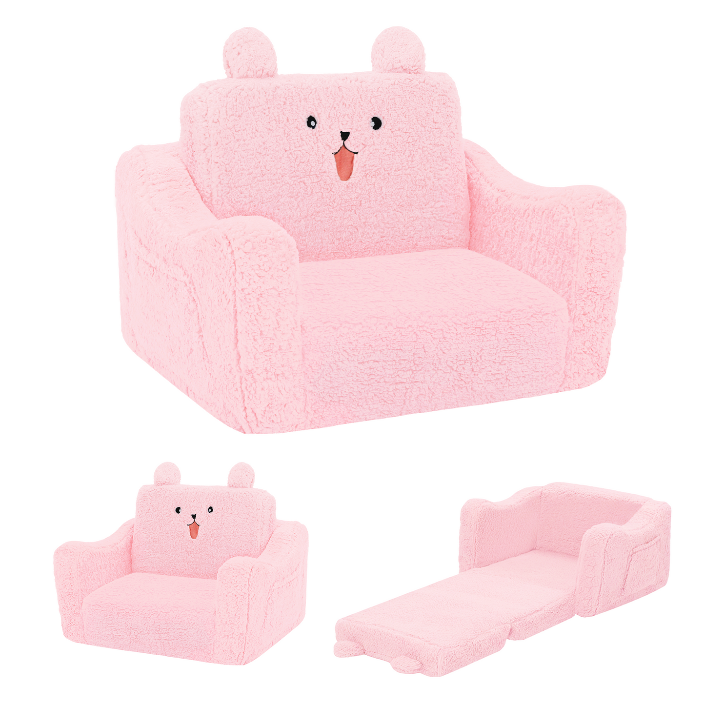 AILEEKISS Toddler Sofa, Foldable Kids Sofa Couch, Convertible Baby Lounger Chair for Playroom, Pink