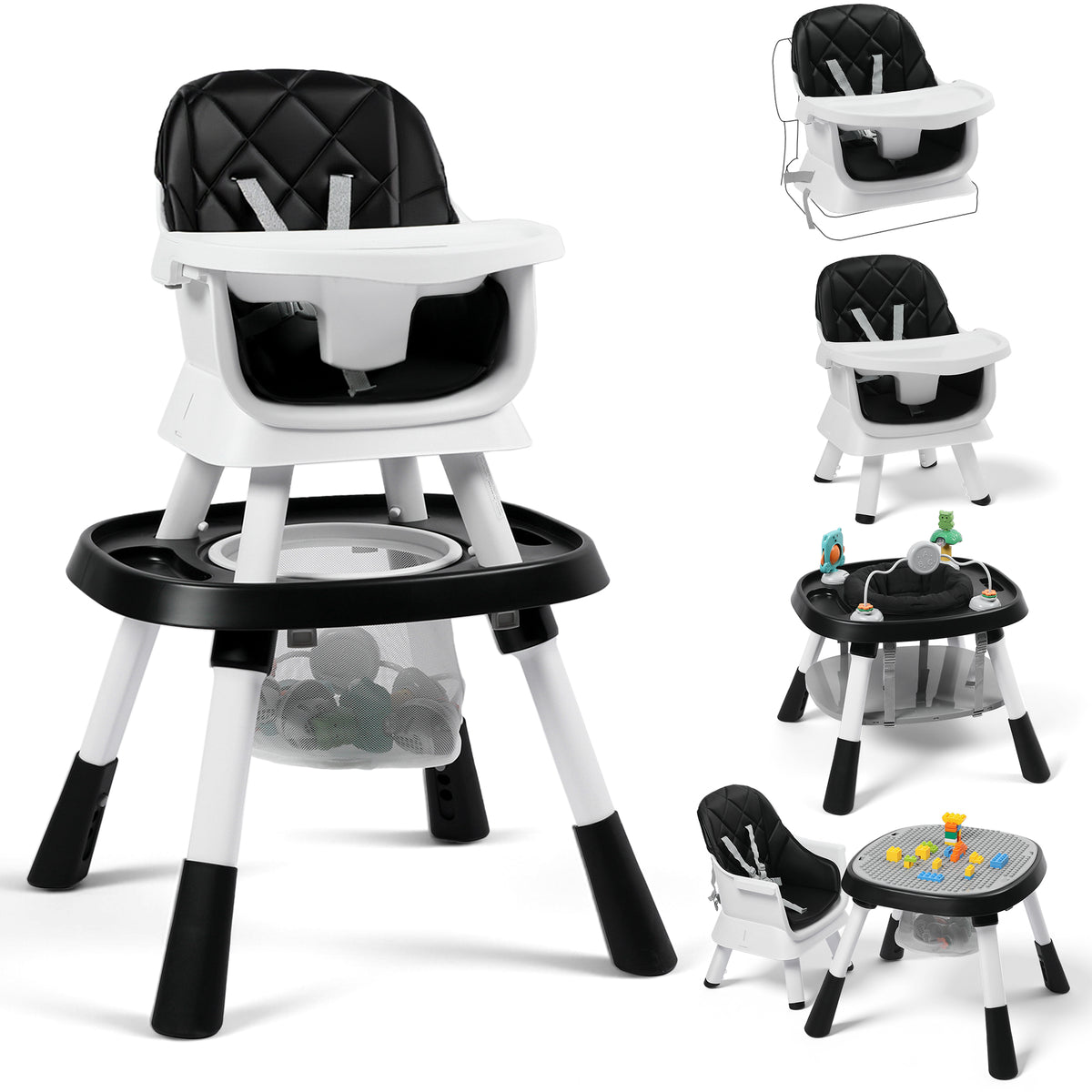 AILEEKISS 15 in 1 Baby High Chair, Toddler Dining Booster Seat w/Activity Center, Black