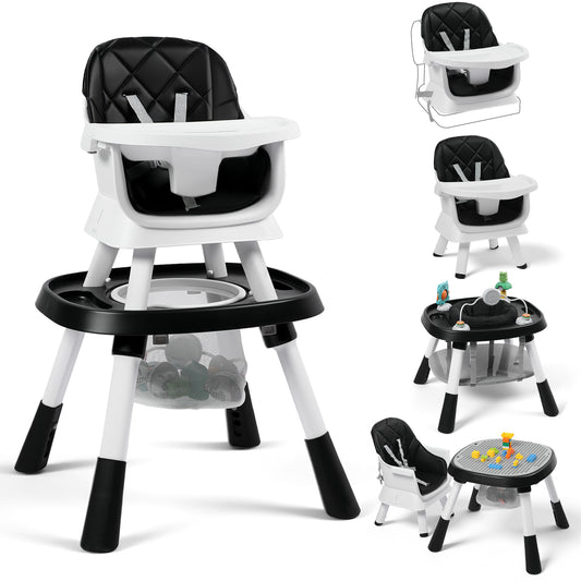 AILEEKISS 15 in 1 Baby High Chair, Toddler Dining Booster Seat w/Activity Center, Black
