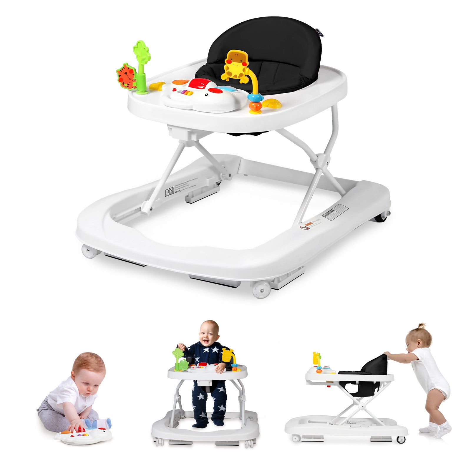 2-in-1 Foldable Baby Activity Walker with Adjustable Height & Speed