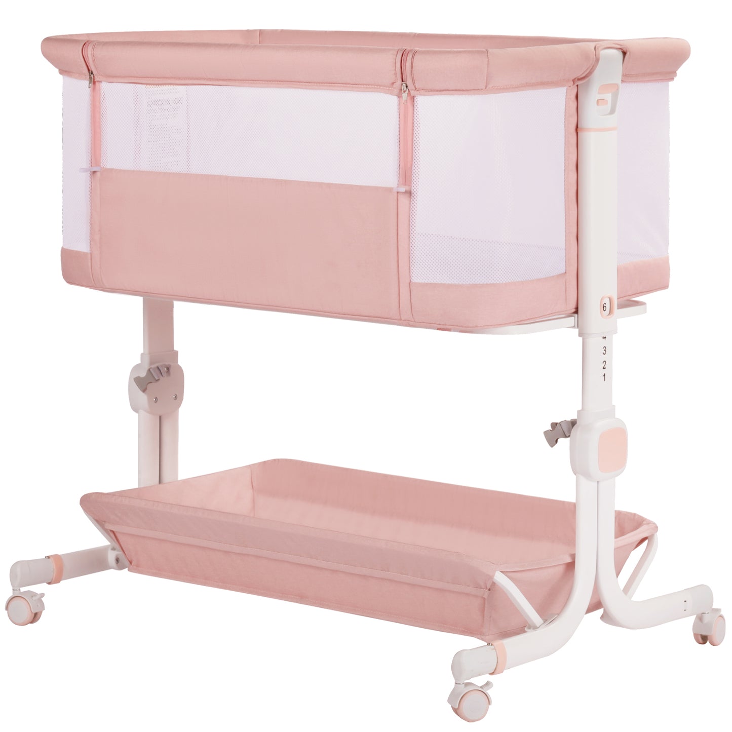 Baby Bassinet Bedside Sleeper with Wheels, Newborn Baby Cribs w/Storage Basket, Pink