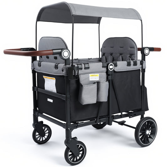 AILEEKISS Wagon Stroller for 4 Toddlers, 4-in-1 Baby Wagon with Canopy, 59 Pounds, Black Grey