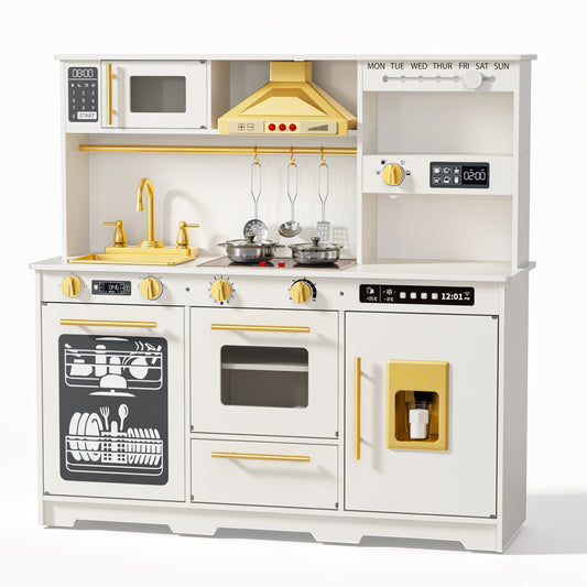 AILEEKISS Kids Toy Kitchen for Children, Pretend Kids Play Kitchen Set with Cooking Accessories, White