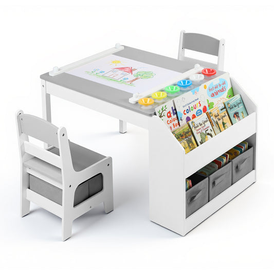 AILEEKISS Kids Table and Chair Set,Children Play Activity Desk for Drawing with 3 Drawers, Grey