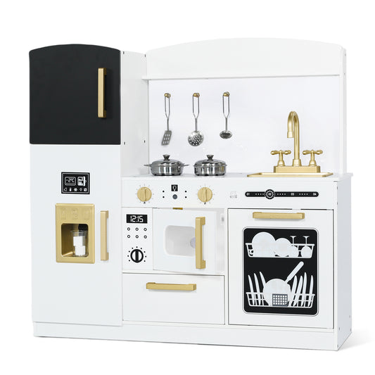 AILEEKISS Wood Kids Play Kitchen, Pretend Kitchen Playset for Children Age 3 Years up, White