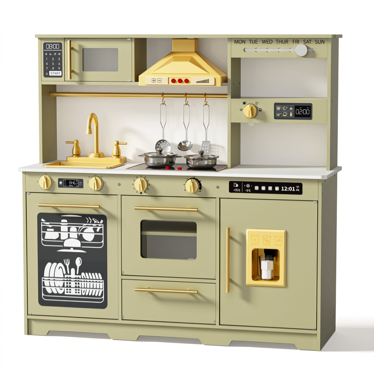 AILEEKISS Kids Toy Kitchen for Children, Pretend Kids Play Kitchen Set with Cooking Accessories, Green