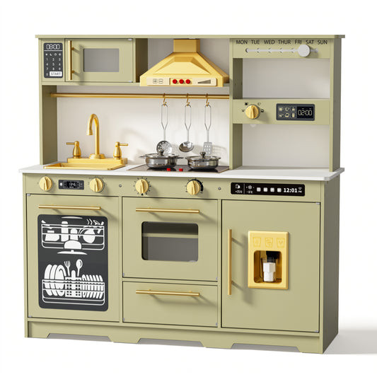 AILEEKISS Kids Toy Kitchen for Children, Pretend Kids Play Kitchen Set with Cooking Accessories, Green