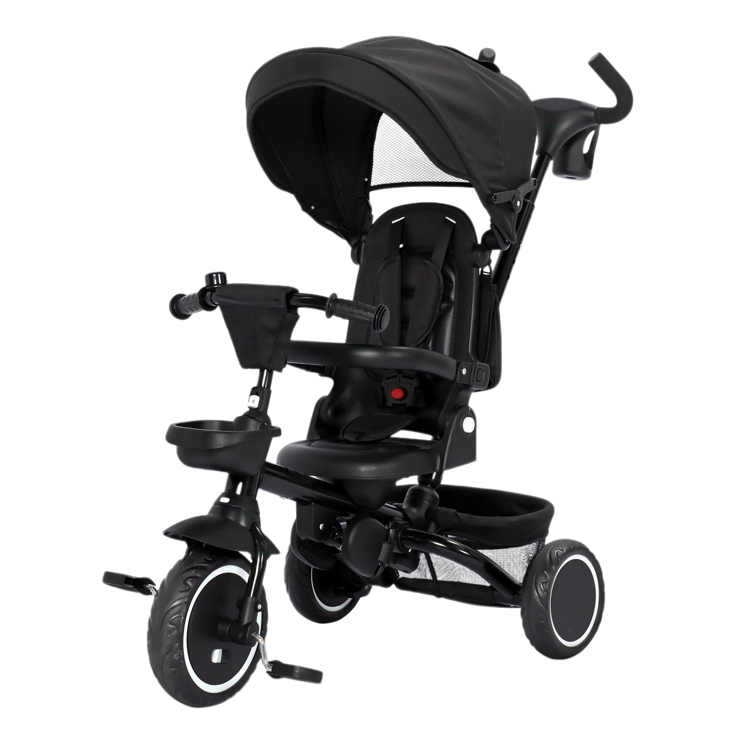 AILEEKISS 8-in-1 Kids' Tricycle Stroller, Folding Toddler Bicycle Unisex Ride Trike 1-6 Years, Black