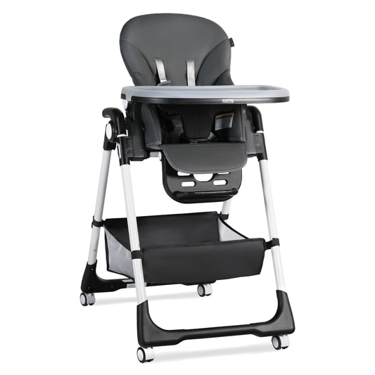 Foldable Baby High Chair with Wheels Adjustable Height Recline for Babies & Toddlers, Grey