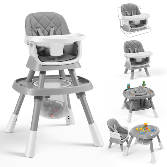 AILEEKISS 15 in 1 Baby High Chair, Toddler Dining Booster Seat w/Activity Center, Grey
