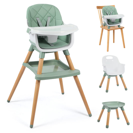 AILEEKISS 7 in 1 Wooden Baby High Chair Infant Feeding Chair with Removable Tray, Green