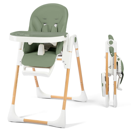AILEEKISS Foldable High Chair for Baby, Toddler Eating Chair with Detachable Double Trays, Natural Green