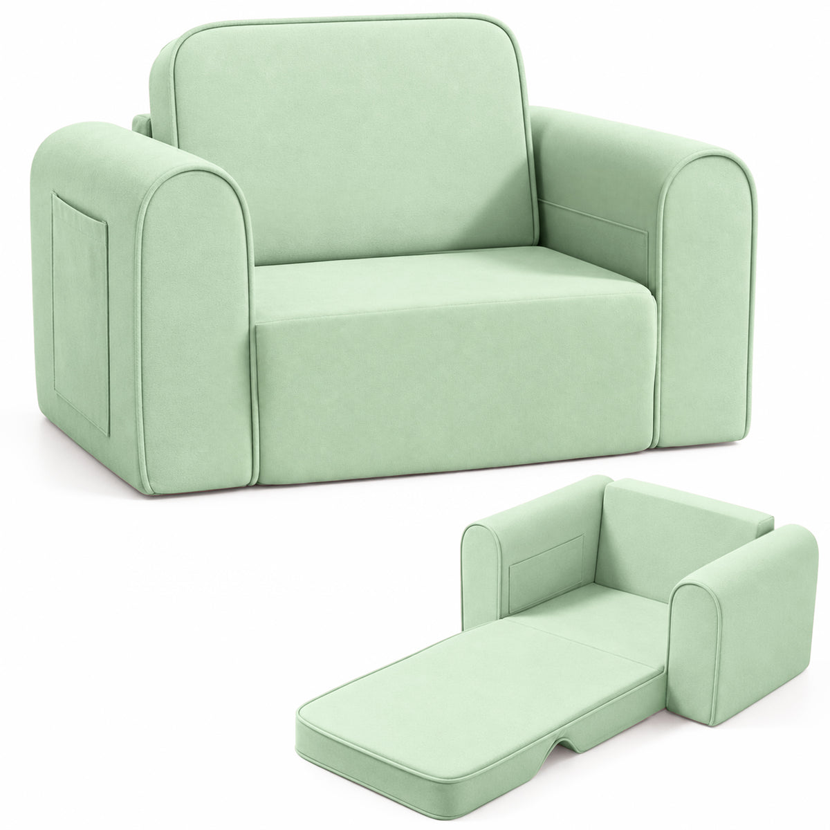 AILEEKISS 2-in-1 Toddler Sofa Chair, Foldable Kids Couch Flip Open Bed for Playroom, Green
