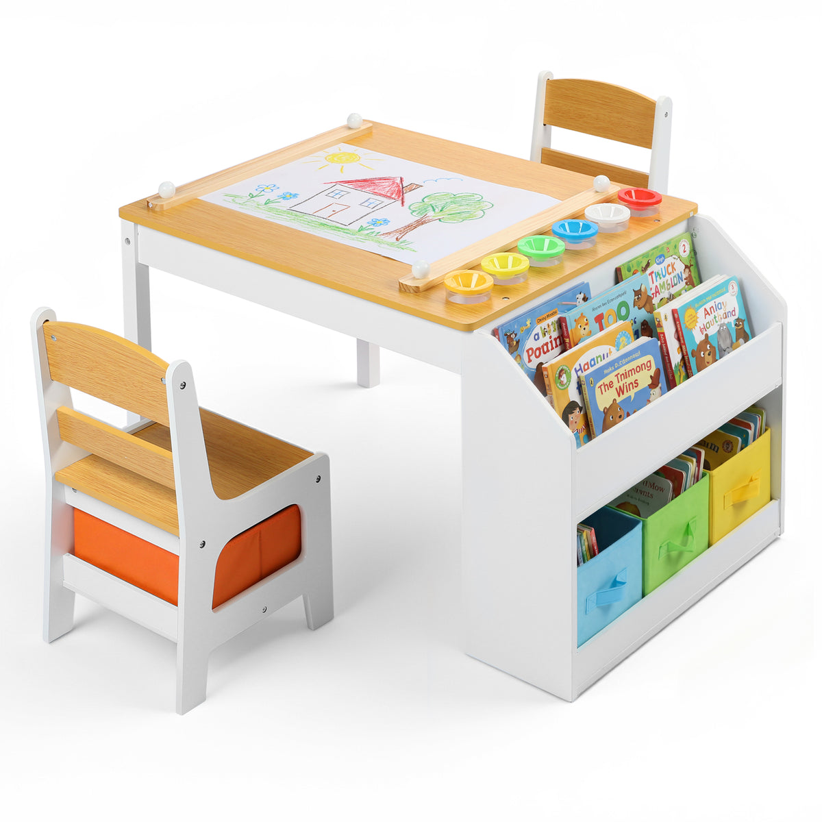 AILEEKISS Kids Table and Chair Set,Children Play Activity Desk for Drawing with 3 Drawers, Natural