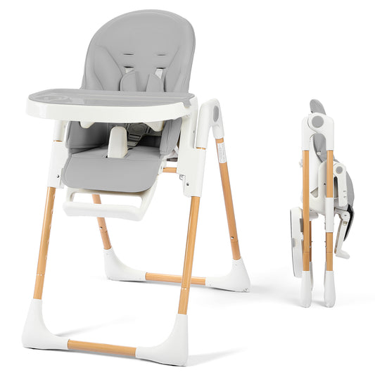 AILEEKISS Foldable High Chair for Baby, Toddler Eating Chair with Detachable Double Trays, Natural Grey