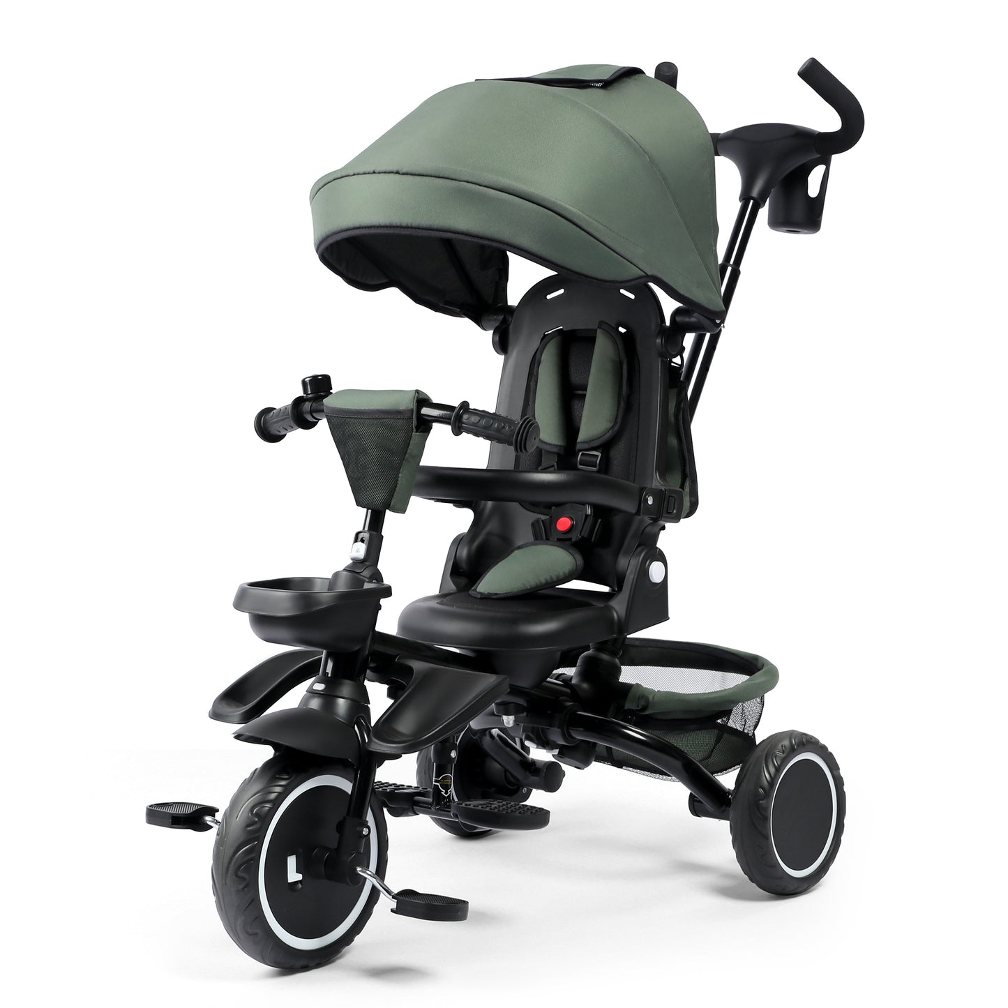 AILEEKISS 8-in-1 Kids' Tricycle Stroller, Folding Toddler Bicycle Unisex Ride Trike 1-6 Years, Military Green