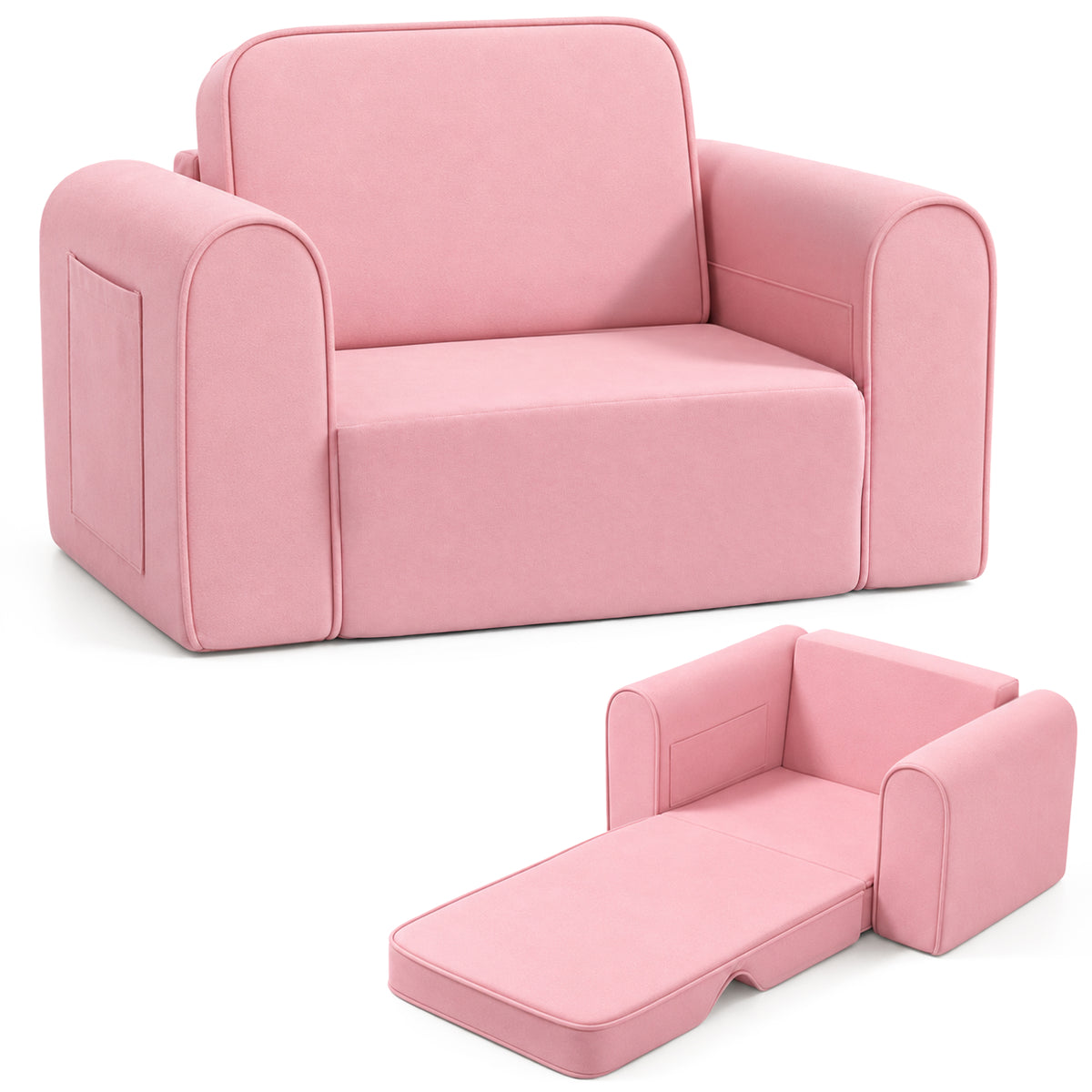 AILEEKISS 2-in-1 Toddler Sofa Chair, Foldable Kids Couch Flip Open Bed for Playroom, Pink
